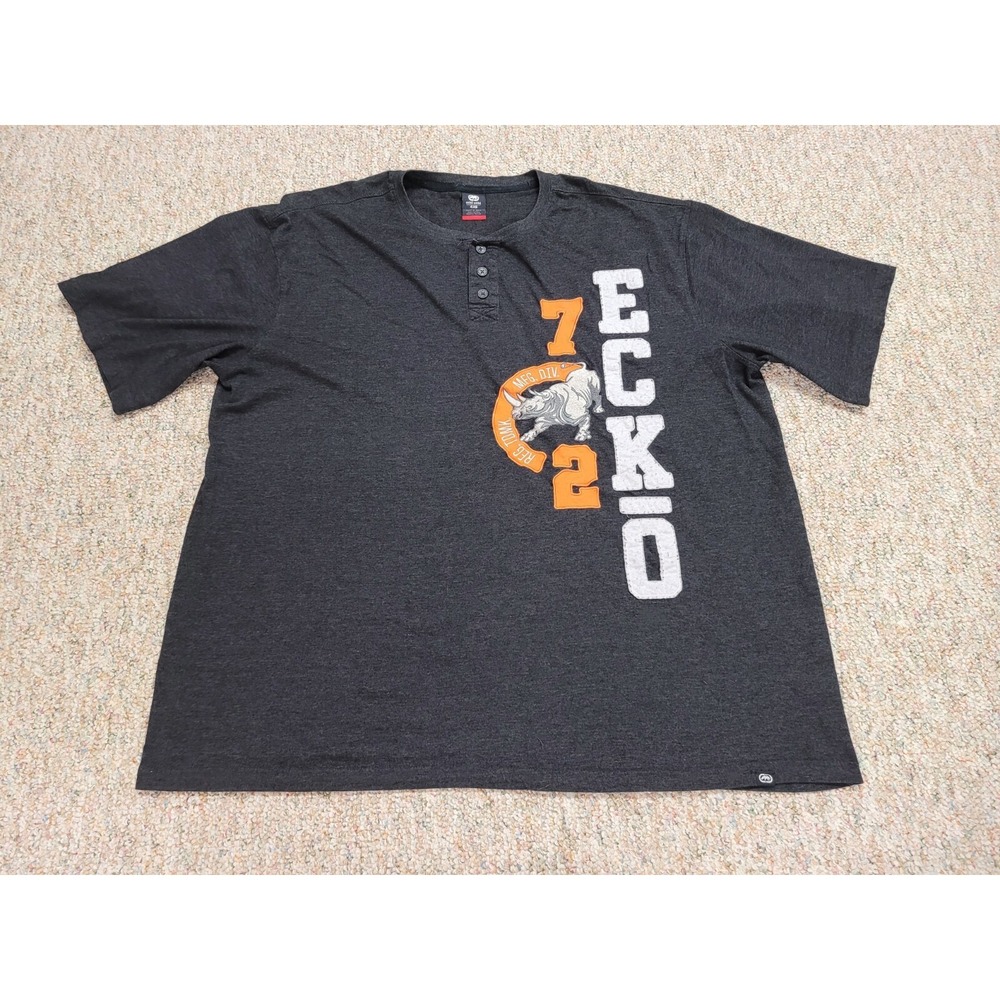 Ecko Unltd Henley Shirt Mens 4XB Big Gray Graphic Tee Streetwear Rhino
